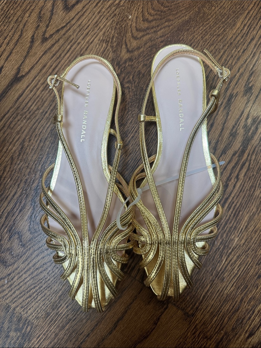 Loeffler Randall Devon Lattice Metallic Gold Slingback Sandals 8.5 Flats - Picture 3 of 7